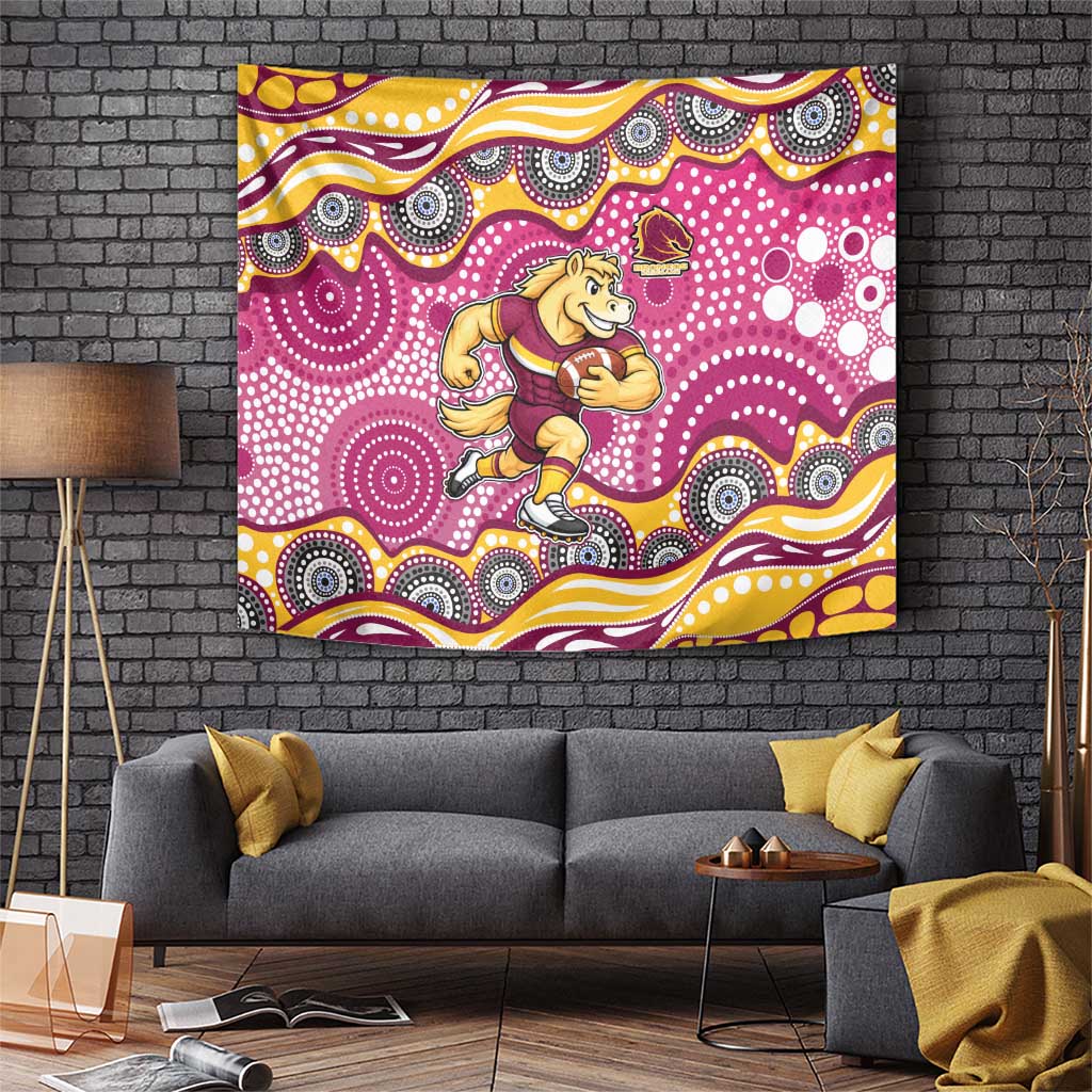 Brisbane Broncos Tapestry Aboriginal Dot Pattern - Rugby Mascot Heritage Pride