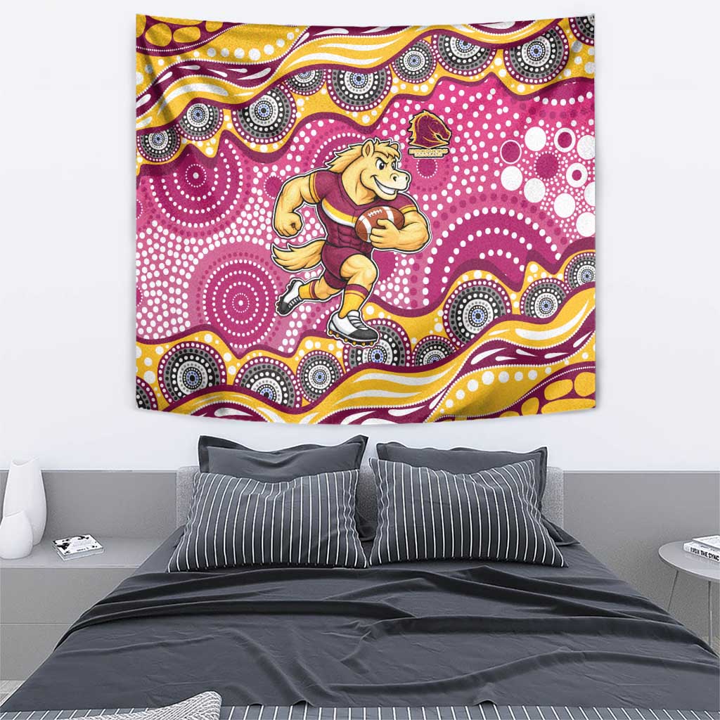 Brisbane Broncos Tapestry Aboriginal Dot Pattern - Rugby Mascot Heritage Pride
