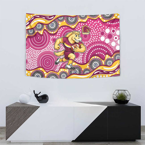 Brisbane Broncos Tapestry Aboriginal Dot Pattern - Rugby Mascot Heritage Pride