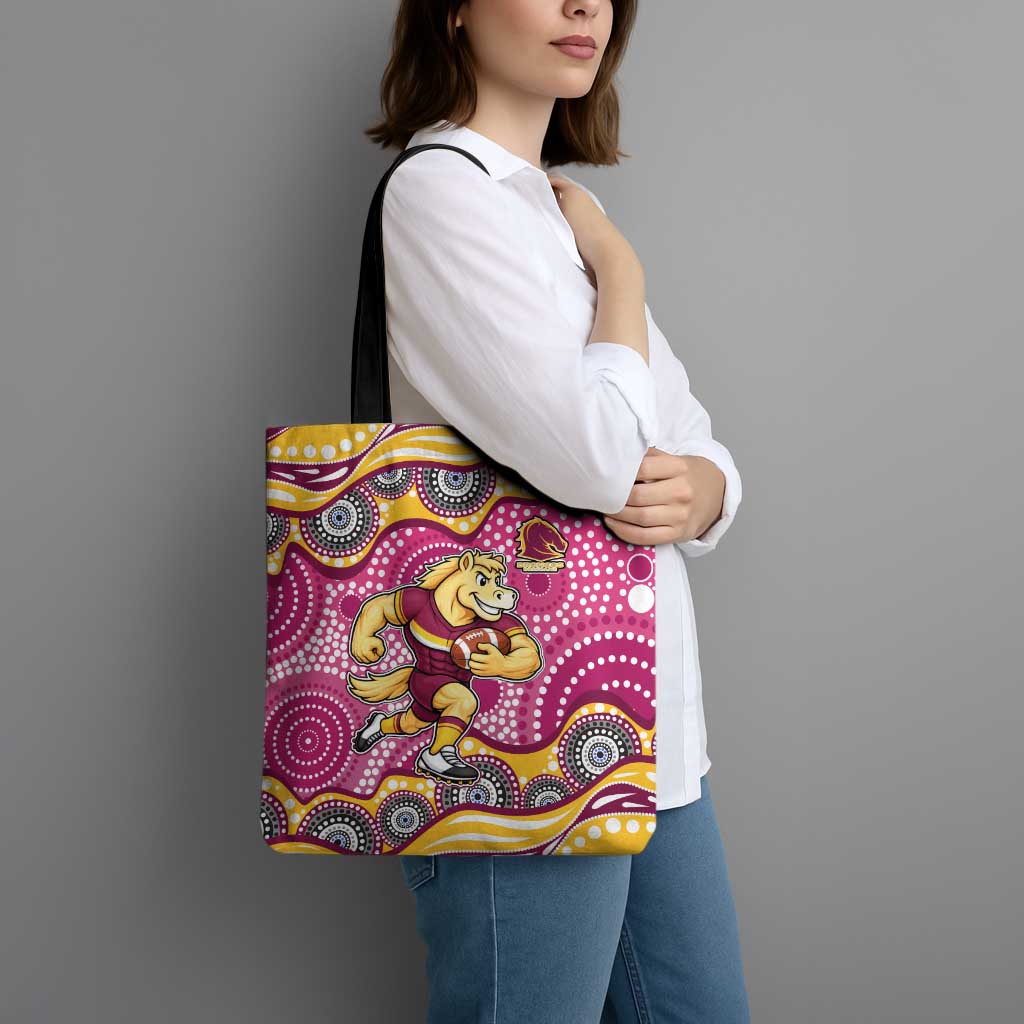Brisbane Broncos Tote Bag Aboriginal Dot Pattern - Rugby Mascot Heritage Pride