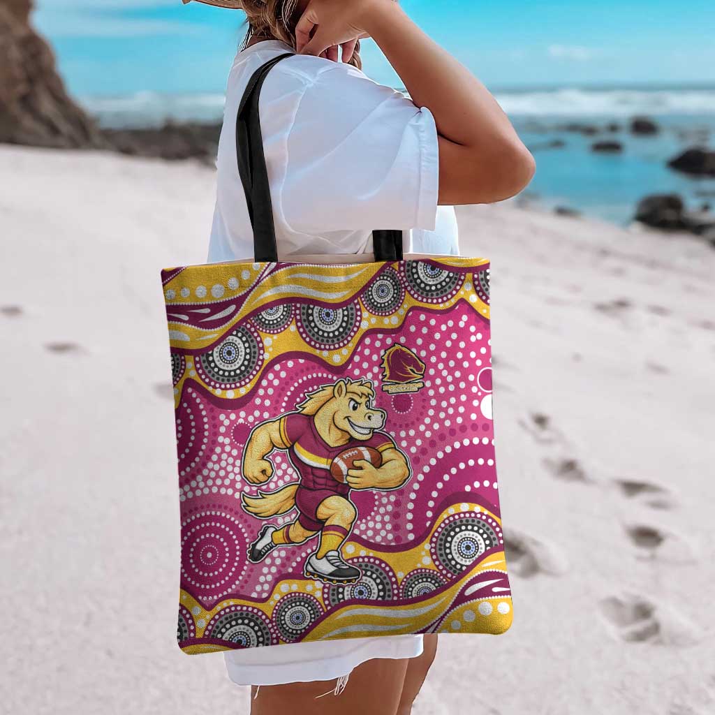 Brisbane Broncos Tote Bag Aboriginal Dot Pattern - Rugby Mascot Heritage Pride