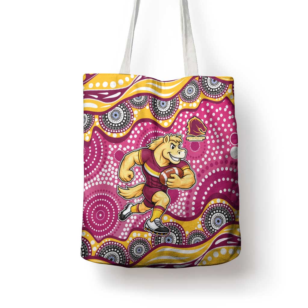 Brisbane Broncos Tote Bag Aboriginal Dot Pattern - Rugby Mascot Heritage Pride