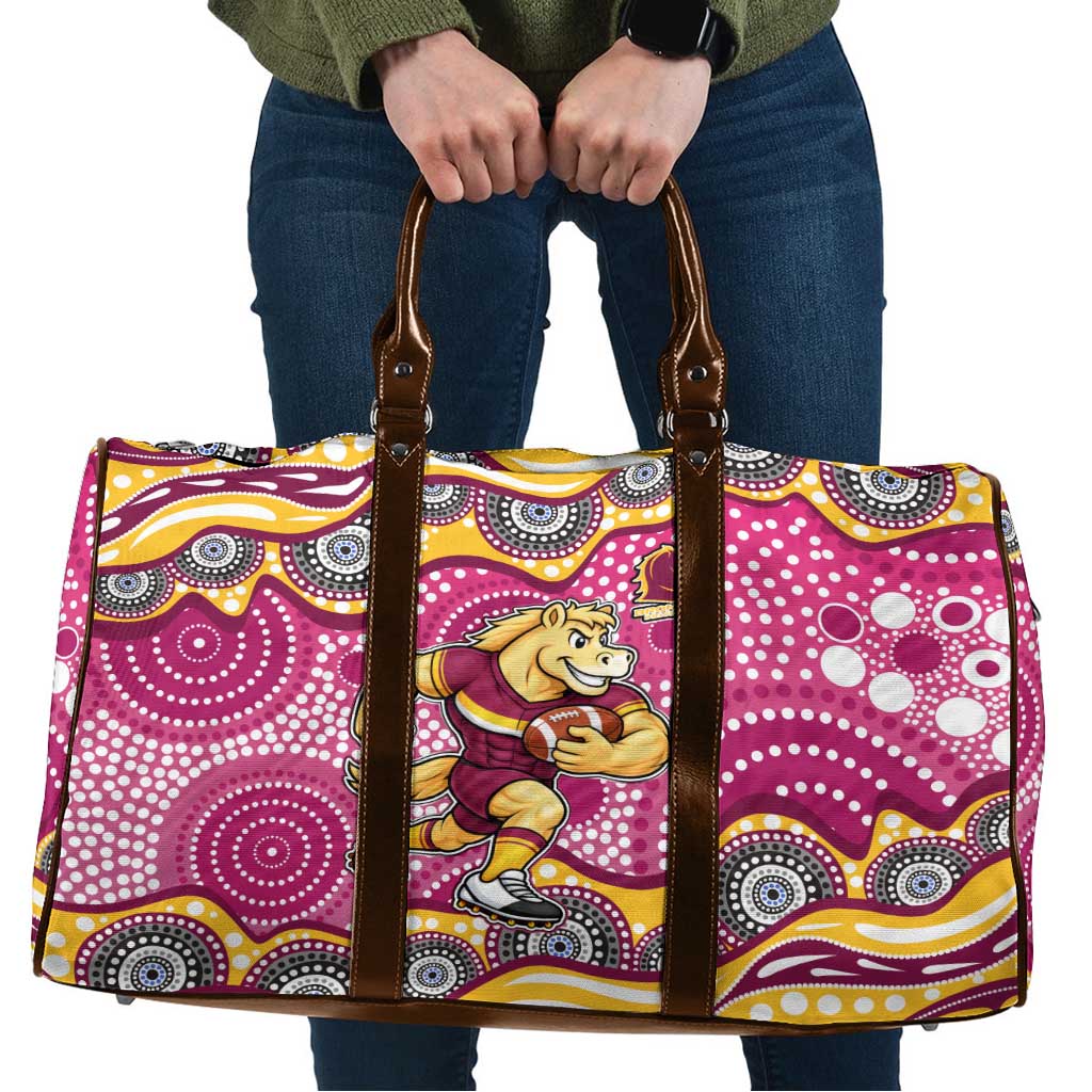Brisbane Broncos Travel Bag Aboriginal Dot Pattern - Rugby Mascot Heritage Pride