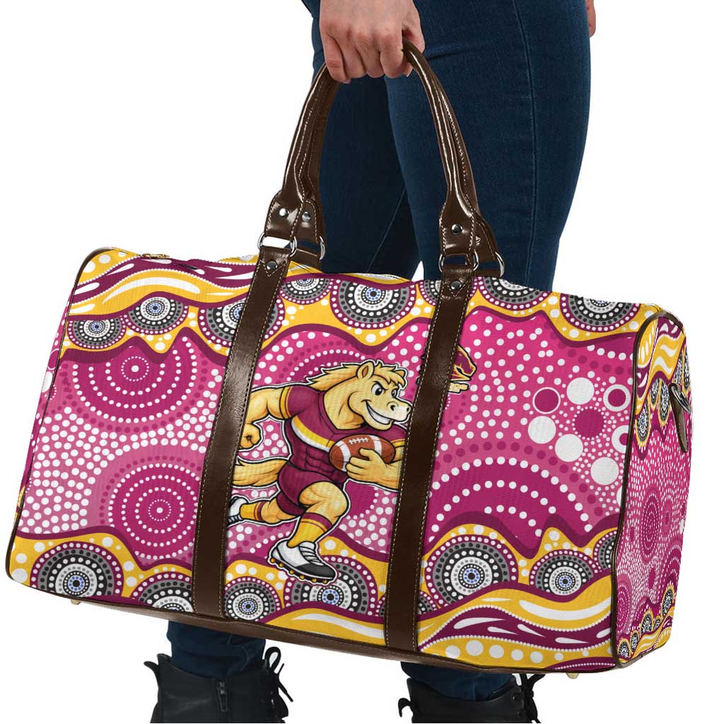Brisbane Broncos Travel Bag Aboriginal Dot Pattern - Rugby Mascot Heritage Pride