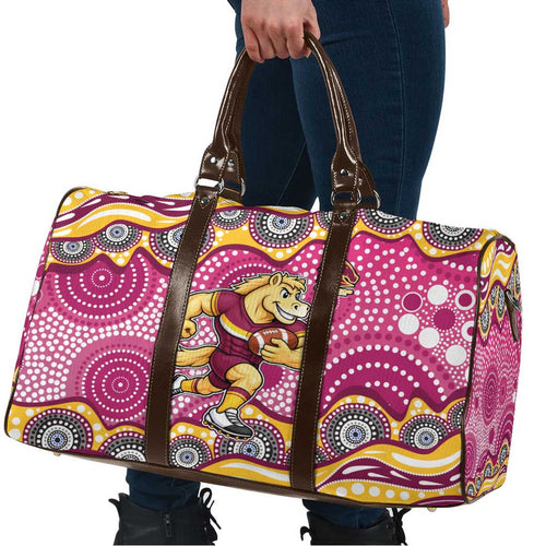 Brisbane Broncos Travel Bag Aboriginal Dot Pattern - Rugby Mascot Heritage Pride