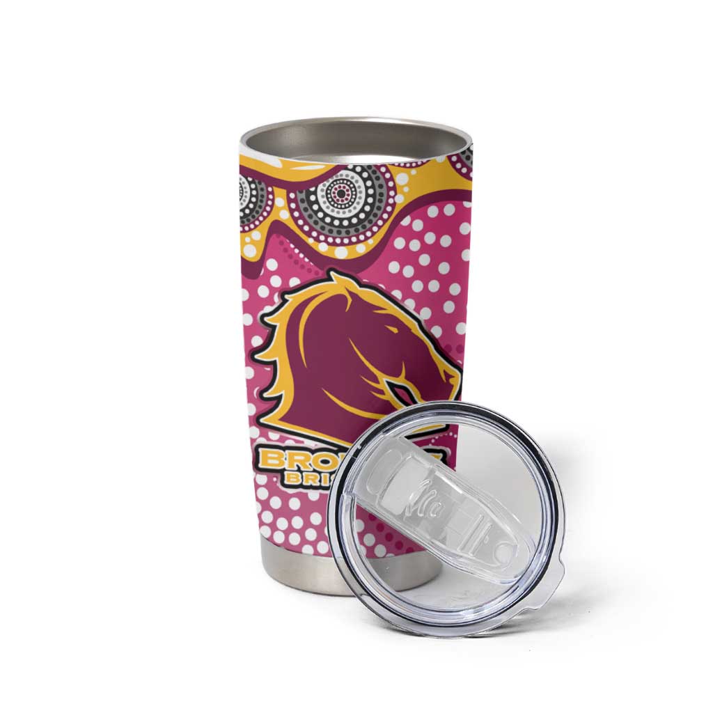 Brisbane Broncos Tumbler Cup Aboriginal Dot Pattern - Rugby Mascot Heritage Pride