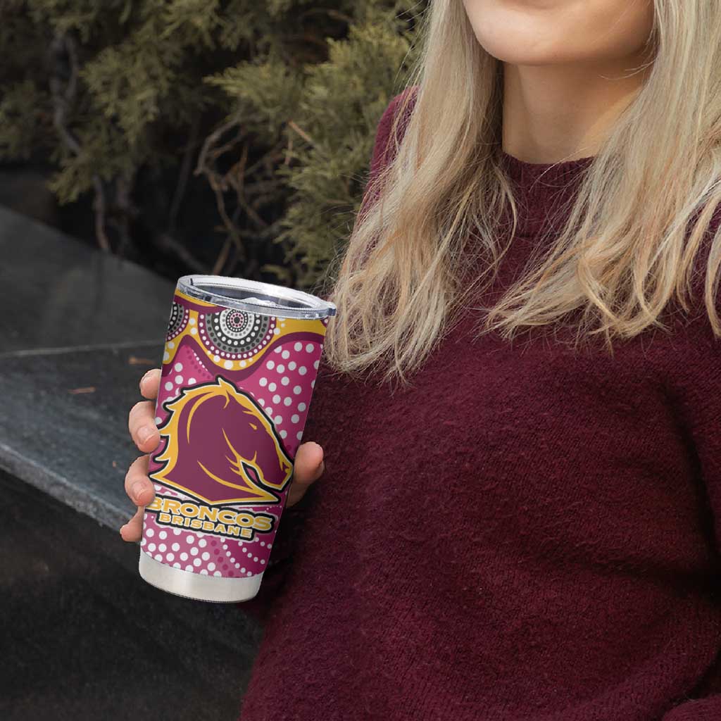 Brisbane Broncos Tumbler Cup Aboriginal Dot Pattern - Rugby Mascot Heritage Pride