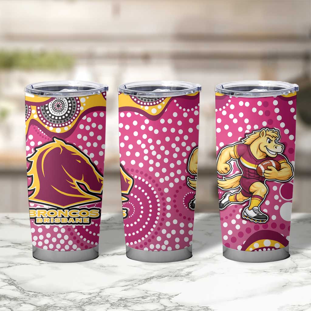 Brisbane Broncos Tumbler Cup Aboriginal Dot Pattern - Rugby Mascot Heritage Pride