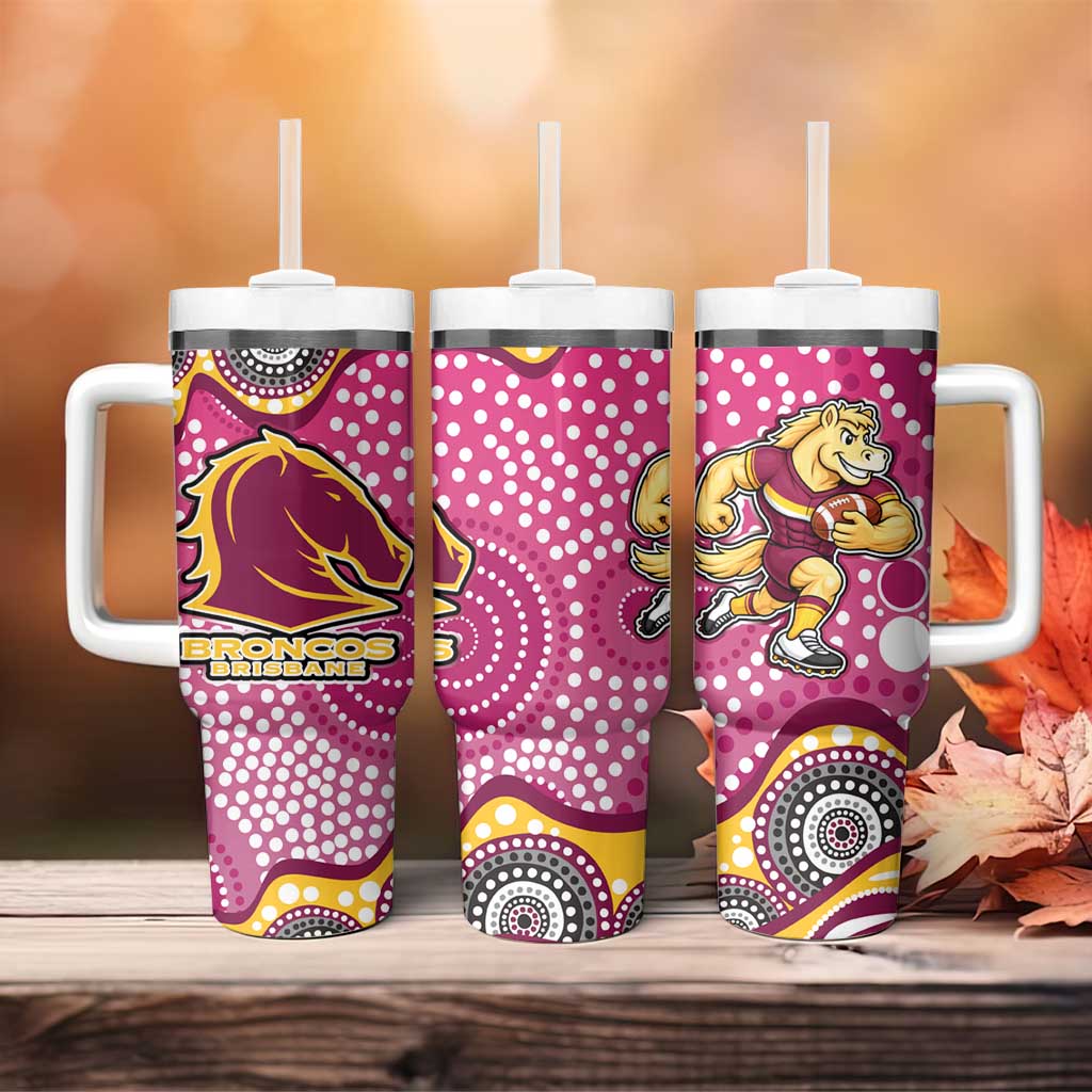 Brisbane Broncos Tumbler With Handle Aboriginal Dot Pattern - Rugby Mascot Heritage Pride