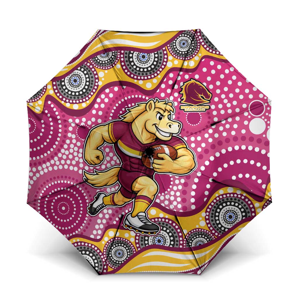 Brisbane Broncos Umbrella Aboriginal Dot Pattern - Rugby Mascot Heritage Pride