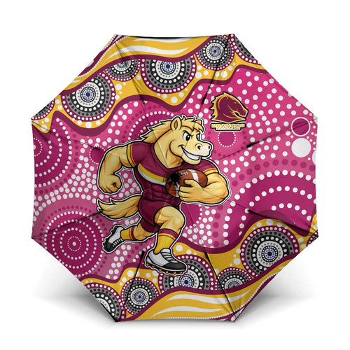 Brisbane Broncos Umbrella Aboriginal Dot Pattern - Rugby Mascot Heritage Pride