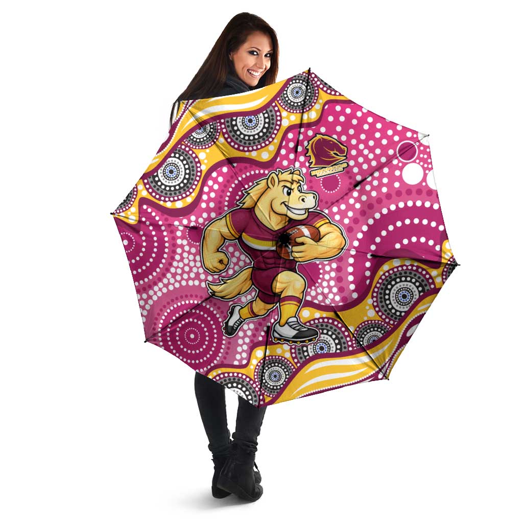 Brisbane Broncos Umbrella Aboriginal Dot Pattern - Rugby Mascot Heritage Pride