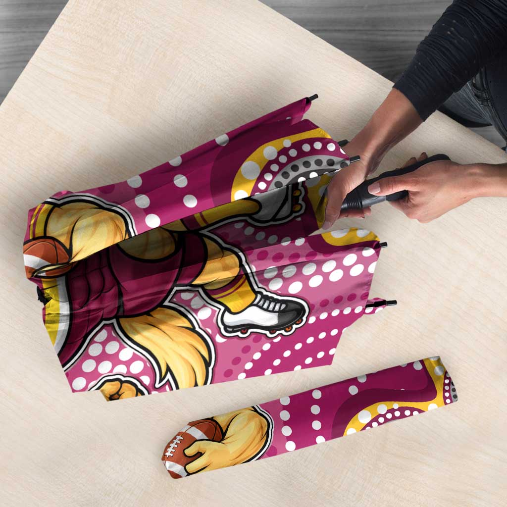 Brisbane Broncos Umbrella Aboriginal Dot Pattern - Rugby Mascot Heritage Pride