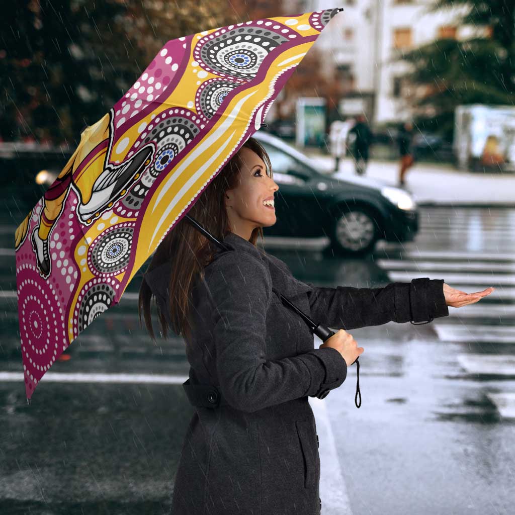 Brisbane Broncos Umbrella Aboriginal Dot Pattern - Rugby Mascot Heritage Pride