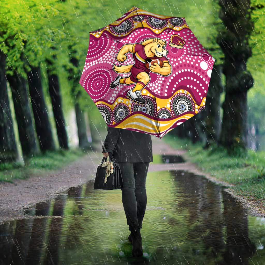 Brisbane Broncos Umbrella Aboriginal Dot Pattern - Rugby Mascot Heritage Pride