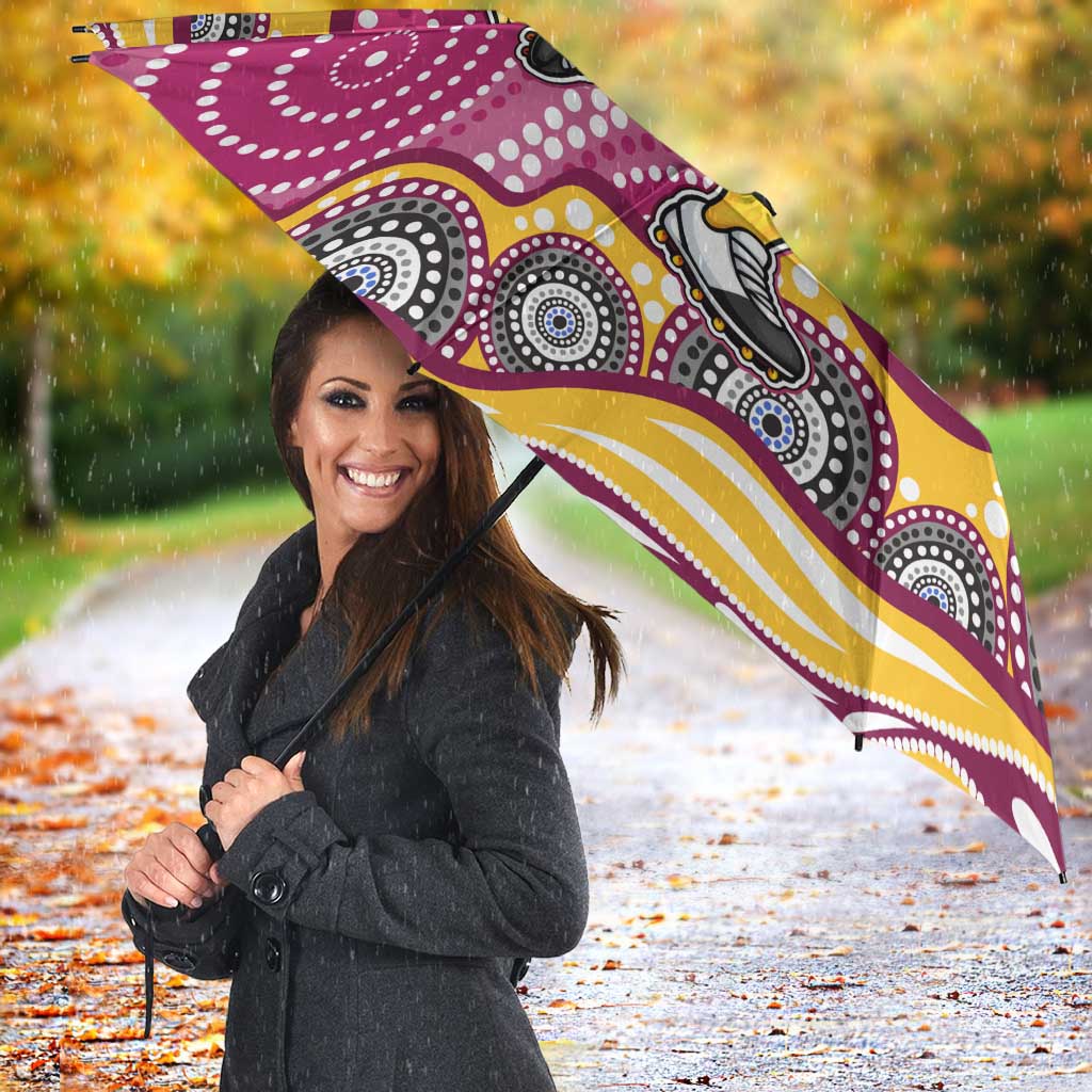 Brisbane Broncos Umbrella Aboriginal Dot Pattern - Rugby Mascot Heritage Pride