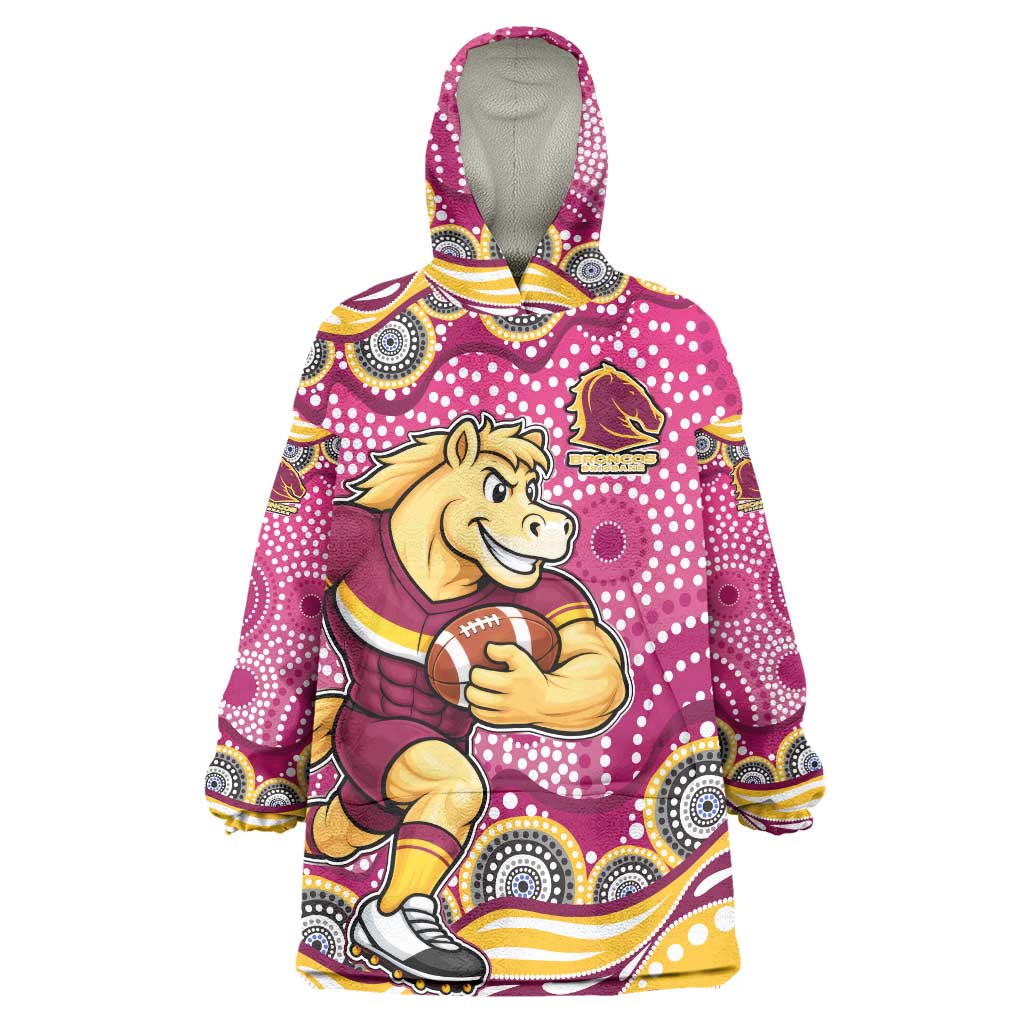 Brisbane Broncos Wearable Blanket Hoodie Aboriginal Dot Pattern - Rugby Mascot Heritage Pride