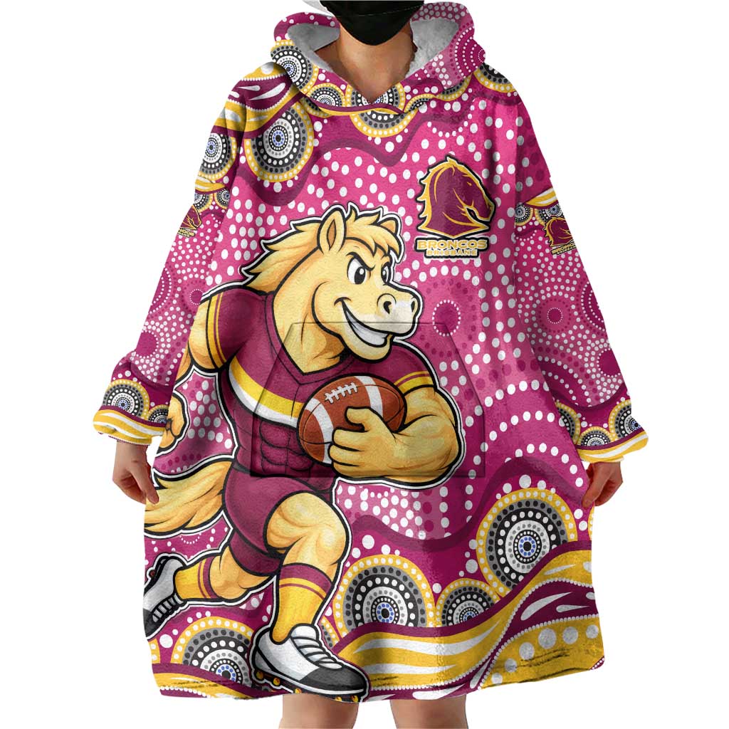 Brisbane Broncos Wearable Blanket Hoodie Aboriginal Dot Pattern - Rugby Mascot Heritage Pride