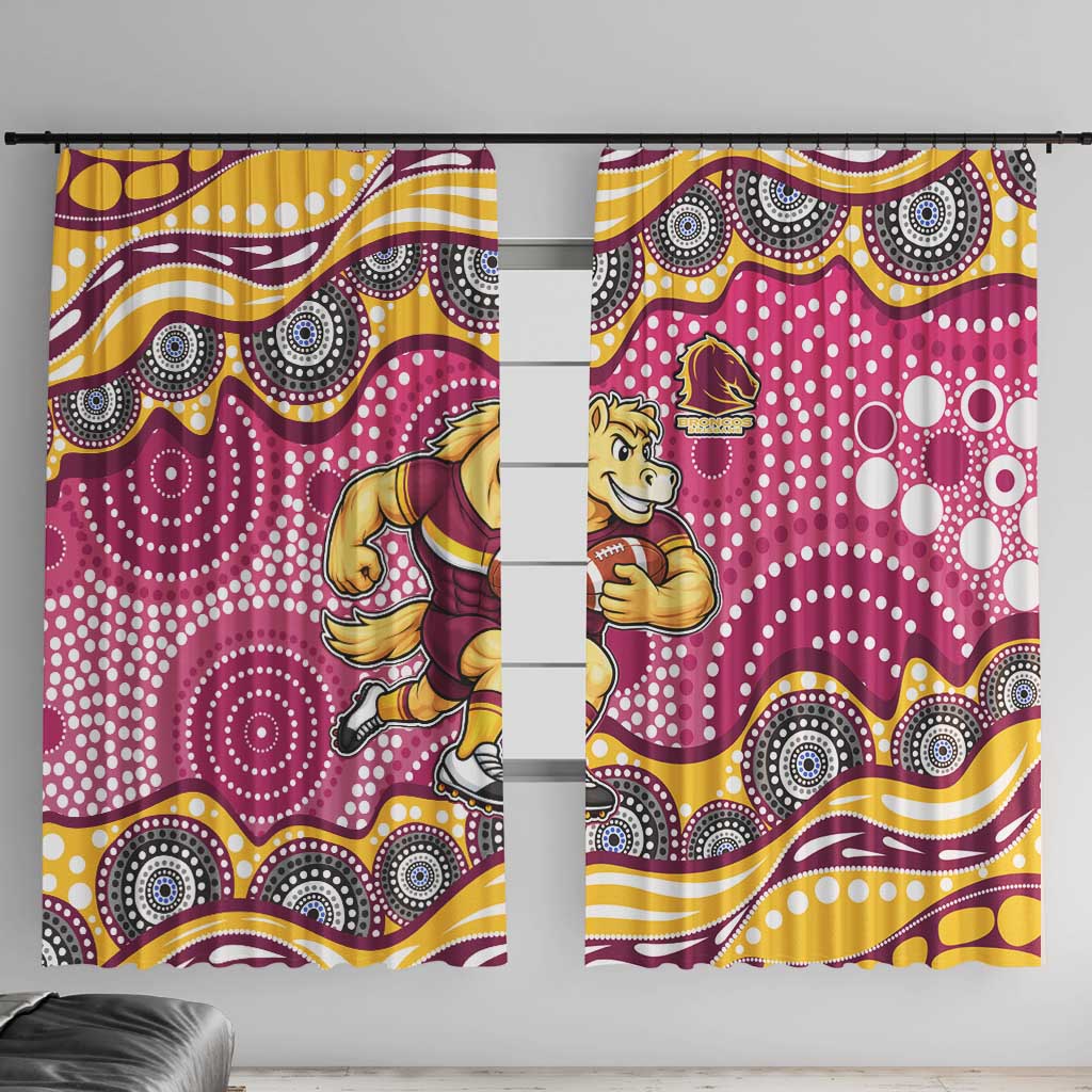 Brisbane Broncos Window Curtain Aboriginal Dot Pattern - Rugby Mascot Heritage Pride