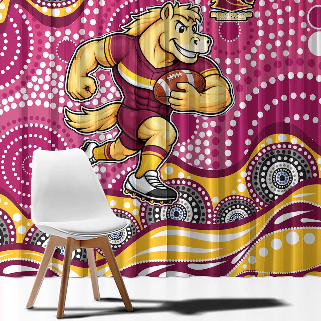 Brisbane Broncos Window Curtain Aboriginal Dot Pattern - Rugby Mascot Heritage Pride
