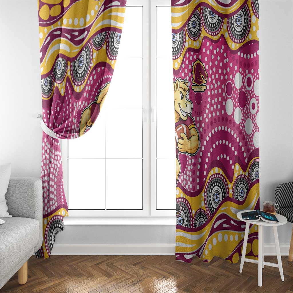 Brisbane Broncos Window Curtain Aboriginal Dot Pattern - Rugby Mascot Heritage Pride