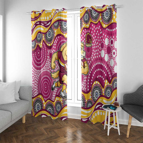 Brisbane Broncos Window Curtain Aboriginal Dot Pattern - Rugby Mascot Heritage Pride