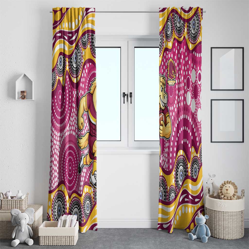 Brisbane Broncos Window Curtain Aboriginal Dot Pattern - Rugby Mascot Heritage Pride