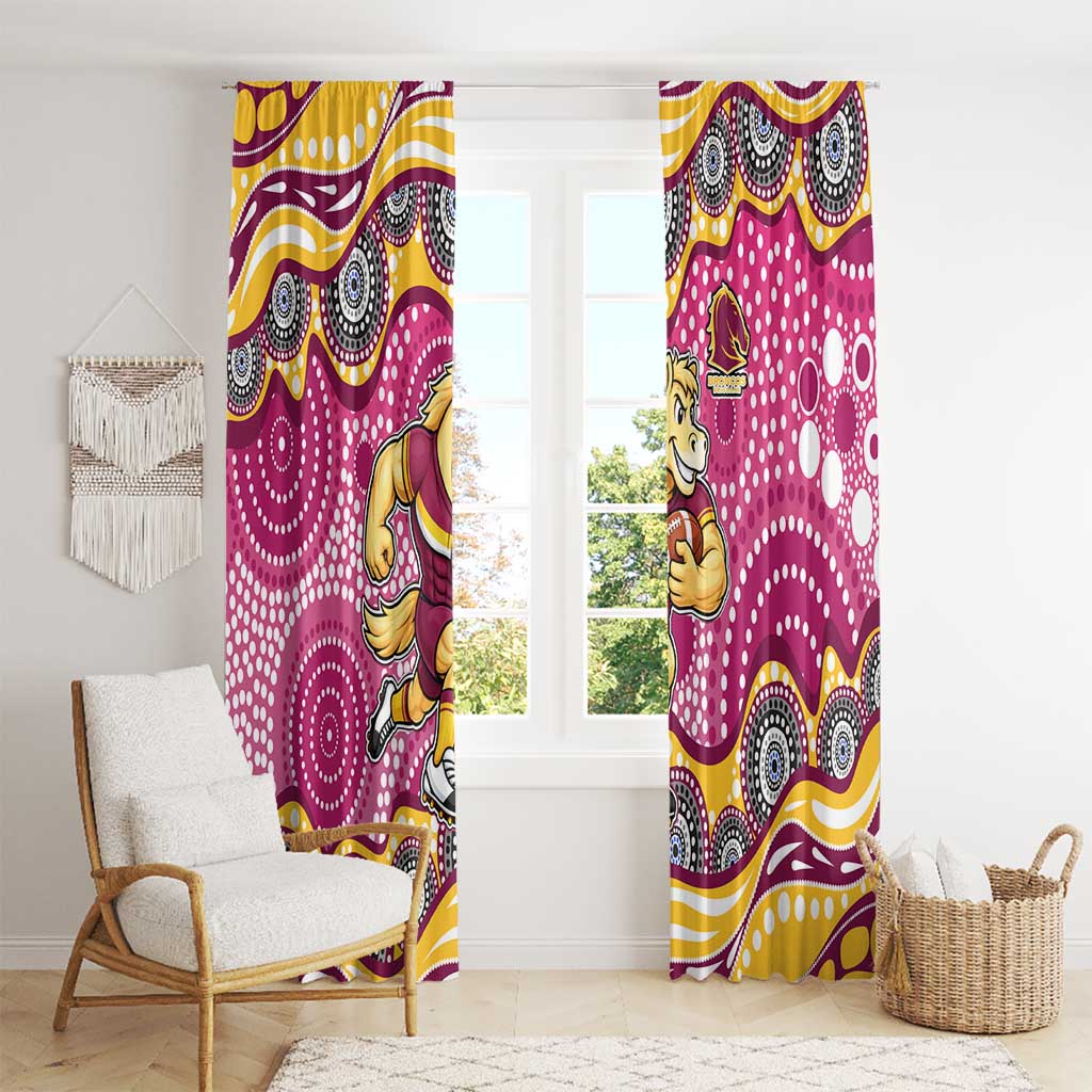 Brisbane Broncos Window Curtain Aboriginal Dot Pattern - Rugby Mascot Heritage Pride