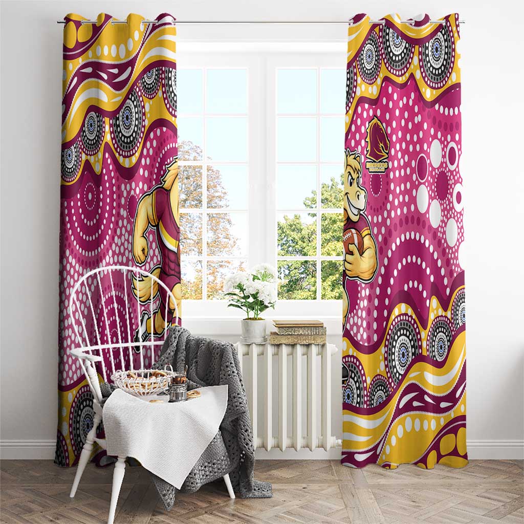 Brisbane Broncos Window Curtain Aboriginal Dot Pattern - Rugby Mascot Heritage Pride