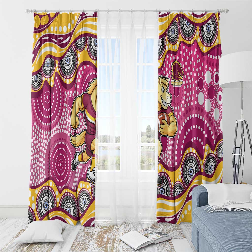 Brisbane Broncos Window Curtain Aboriginal Dot Pattern - Rugby Mascot Heritage Pride
