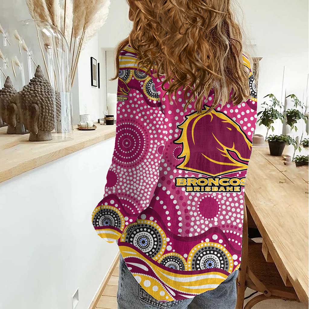 Brisbane Broncos Women Casual Shirt Aboriginal Dot Pattern - Rugby Mascot Heritage Pride