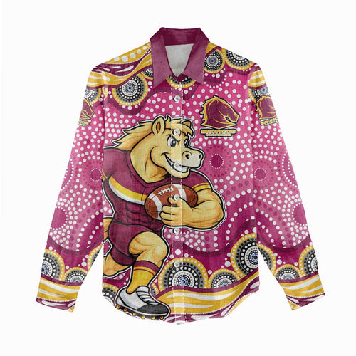 Brisbane Broncos Women Casual Shirt Aboriginal Dot Pattern - Rugby Mascot Heritage Pride