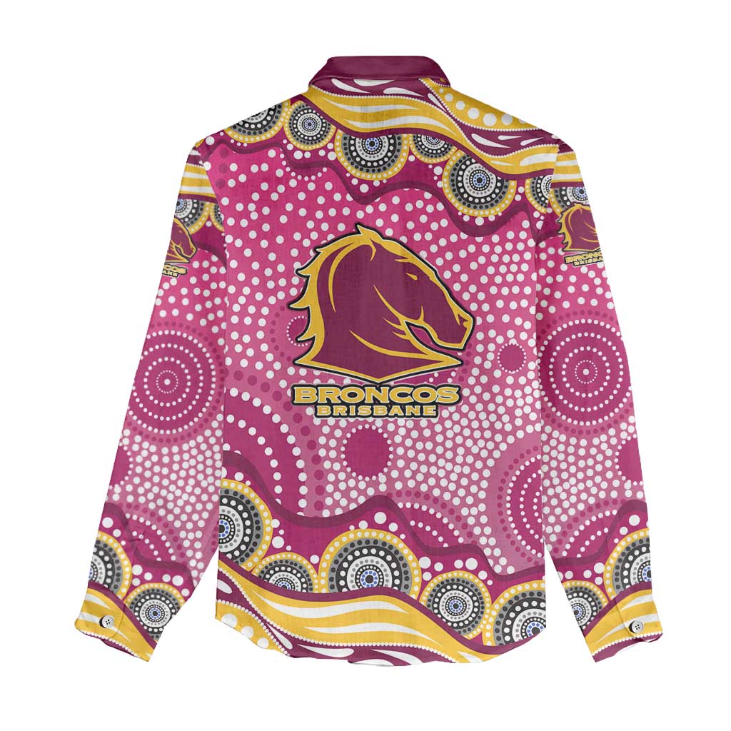Brisbane Broncos Women Casual Shirt Aboriginal Dot Pattern - Rugby Mascot Heritage Pride