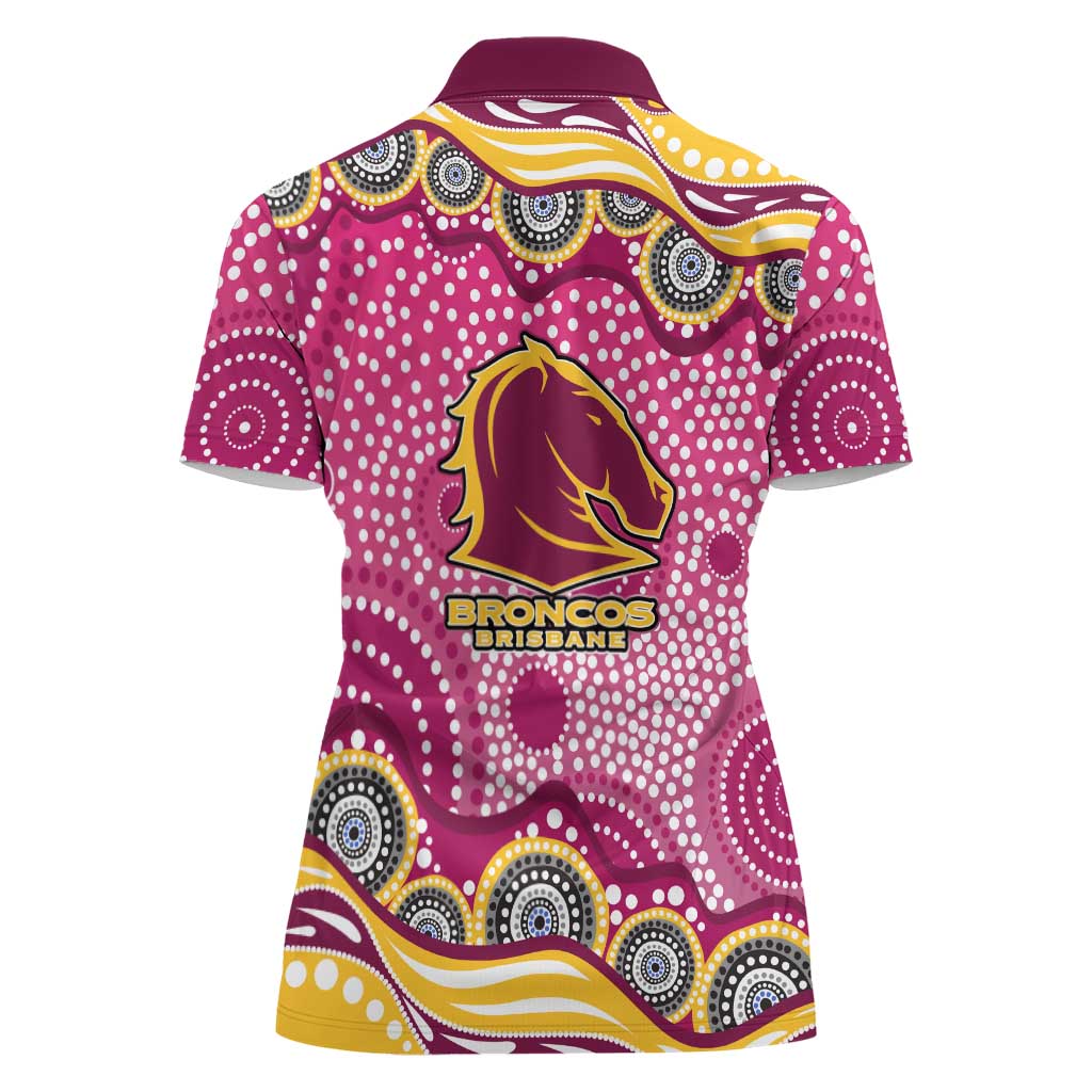 Brisbane Broncos Women Polo Shirt Aboriginal Dot Pattern - Rugby Mascot Heritage Pride