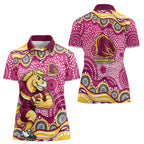 Brisbane Broncos Women Polo Shirt Aboriginal Dot Pattern - Rugby Mascot Heritage Pride