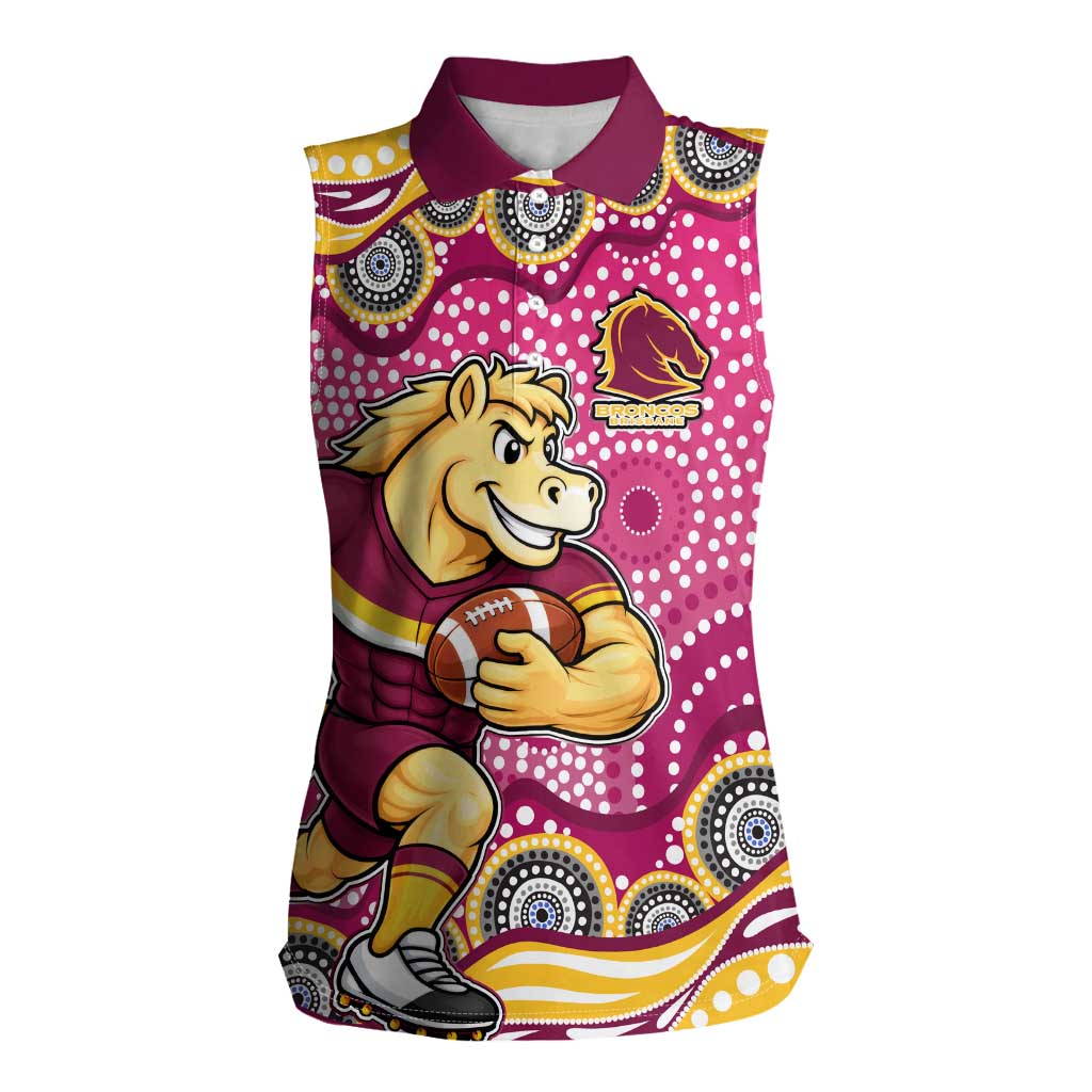 Brisbane Broncos Women Sleeveless Polo Shirt Aboriginal Dot Pattern - Rugby Mascot Heritage Pride