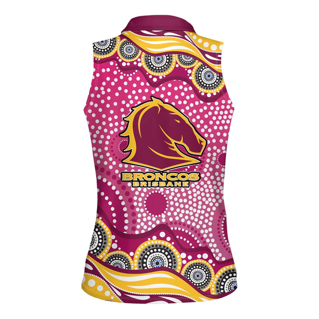 Brisbane Broncos Women Sleeveless Polo Shirt Aboriginal Dot Pattern - Rugby Mascot Heritage Pride