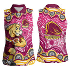 Brisbane Broncos Women Sleeveless Polo Shirt Aboriginal Dot Pattern - Rugby Mascot Heritage Pride