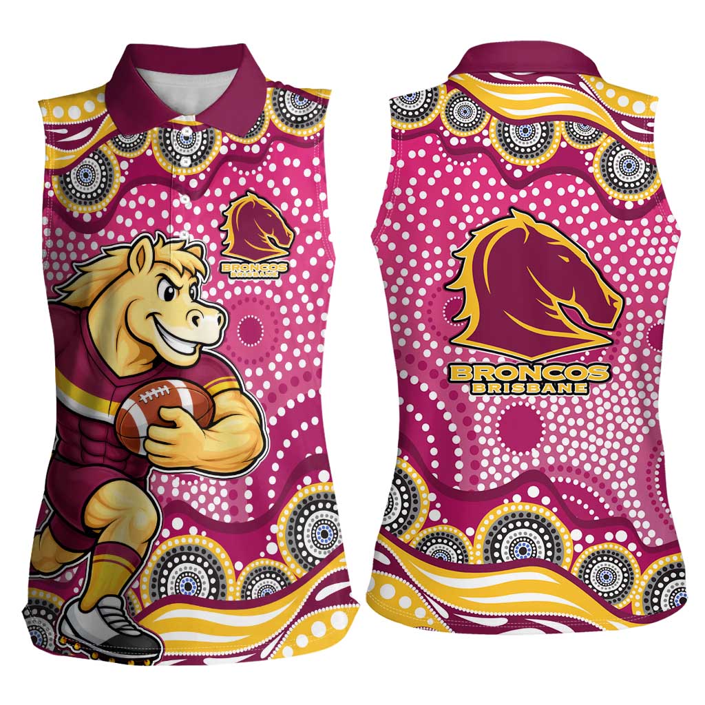 Brisbane Broncos Women Sleeveless Polo Shirt Aboriginal Dot Pattern - Rugby Mascot Heritage Pride