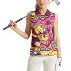 Brisbane Broncos Women Sleeveless Polo Shirt Aboriginal Dot Pattern - Rugby Mascot Heritage Pride