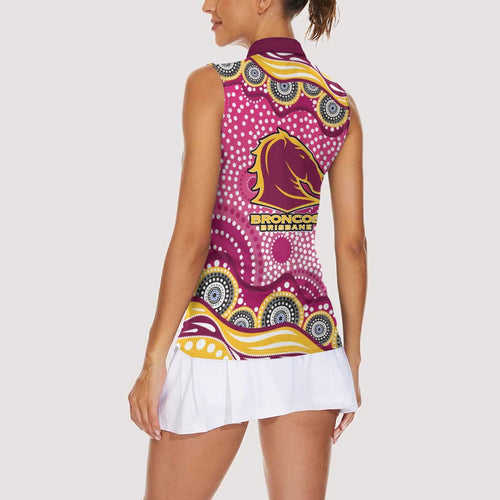 Brisbane Broncos Women Sleeveless Polo Shirt Aboriginal Dot Pattern - Rugby Mascot Heritage Pride