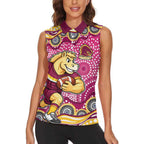 Brisbane Broncos Women Sleeveless Polo Shirt Aboriginal Dot Pattern - Rugby Mascot Heritage Pride