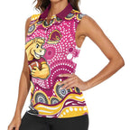 Brisbane Broncos Women Sleeveless Polo Shirt Aboriginal Dot Pattern - Rugby Mascot Heritage Pride
