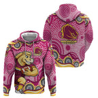 Brisbane Broncos Zip Hoodie Aboriginal Dot Pattern - Rugby Mascot Heritage Pride
