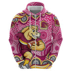 Brisbane Broncos Zip Hoodie Aboriginal Dot Pattern - Rugby Mascot Heritage Pride