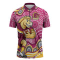 Brisbane Broncos Zipper Polo Shirt Aboriginal Dot Pattern - Rugby Mascot Heritage Pride