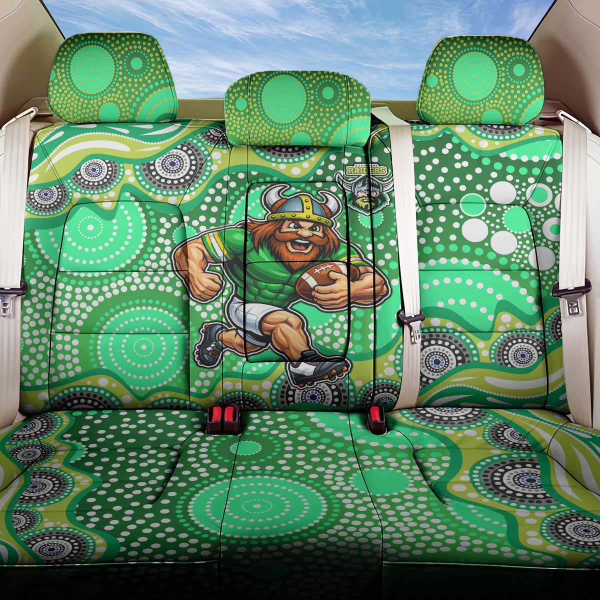 Canberra Raiders Back Car Seat Cover Aboriginal Dot Pattern - Rugby Mascot Heritage Pride