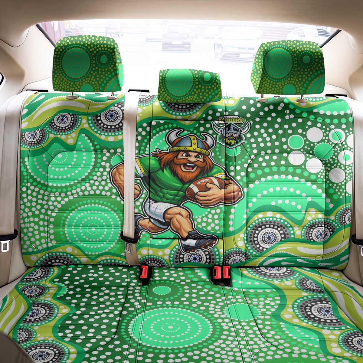 Canberra Raiders Back Car Seat Cover Aboriginal Dot Pattern - Rugby Mascot Heritage Pride