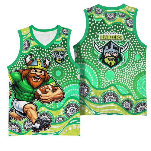 Canberra Raiders Basketball Jersey Aboriginal Dot Pattern - Rugby Mascot Heritage Pride