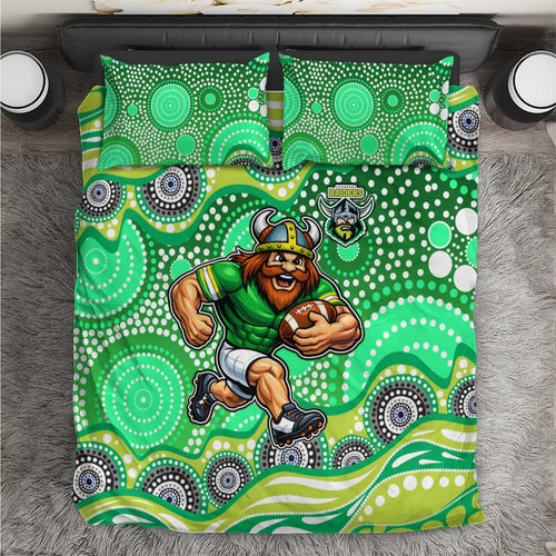 Canberra Raiders Bedding Set Aboriginal Dot Pattern - Rugby Mascot Heritage Pride